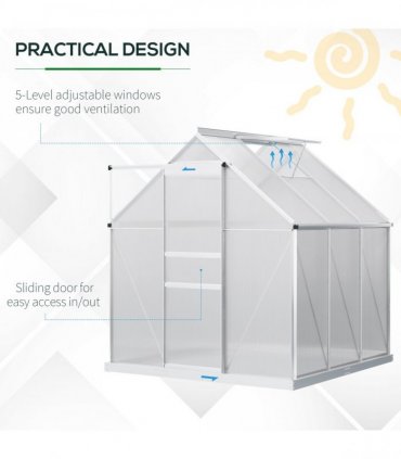 Outsunny Polycarbonate Walk-in Garden Greenhouse w/ Sliding Door Silver Tone