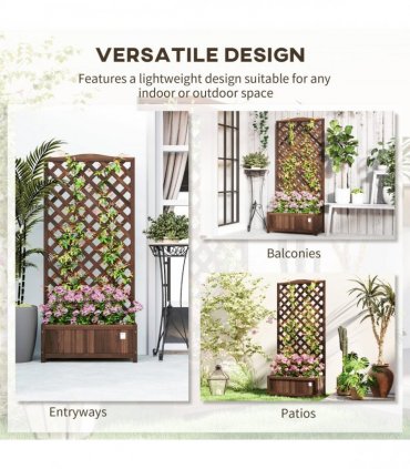 Outsunny Garden Wooden Planter Box with Trellis Flower Raised Bed Dark Brown