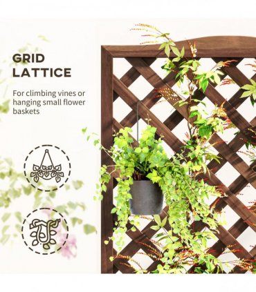 Outsunny Garden Wooden Planter Box with Trellis Flower Raised Bed Dark Brown