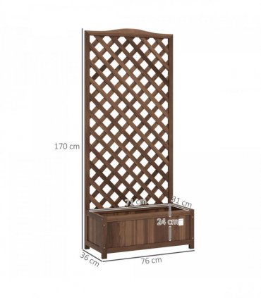 Outsunny Garden Wooden Planter Box with Trellis Flower Raised Bed Dark Brown