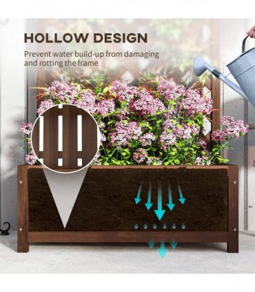 Outsunny Garden Wooden Planter Box with Trellis Flower Raised Bed Dark Brown