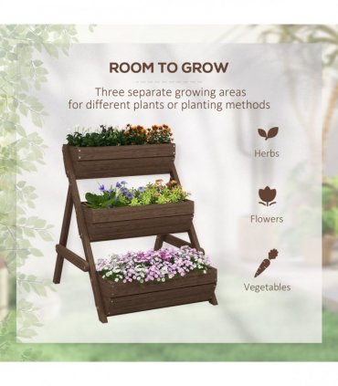 Outsunny 3 Tier Raised Garden Bed Wooden Elevated Planter Box Kit, Tan