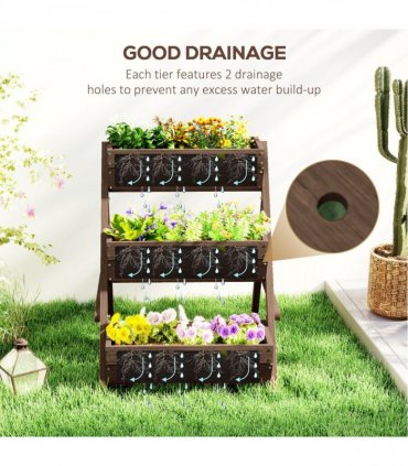 Outsunny 3 Tier Raised Garden Bed Wooden Elevated Planter Box Kit, Tan