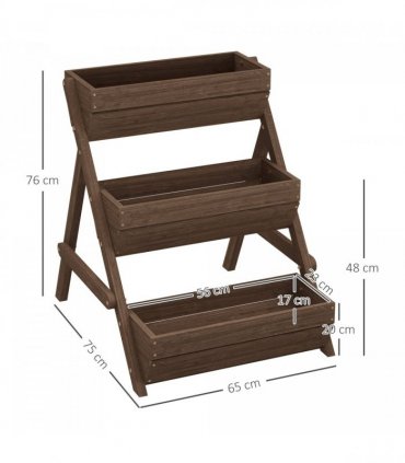 Outsunny 3 Tier Raised Garden Bed Wooden Elevated Planter Box Kit, Tan