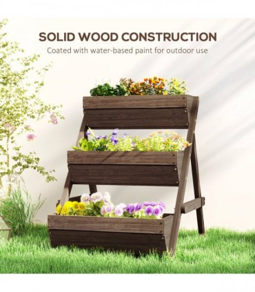 Outsunny 3 Tier Raised Garden Bed Wooden Elevated Planter Box Kit, Tan