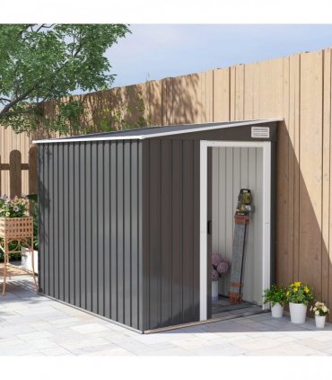 Outsunny 7 x 5FT Garden Shed w/ Foundation Lean to Metal Tool Shed Dark Grey