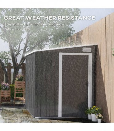 Outsunny 7 x 5FT Garden Shed w/ Foundation Lean to Metal Tool Shed Dark Grey