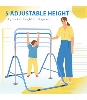 HOMCOM Kids Gymnastic Bar w/ Adjustable Height, Foldable Training Bar - Blue