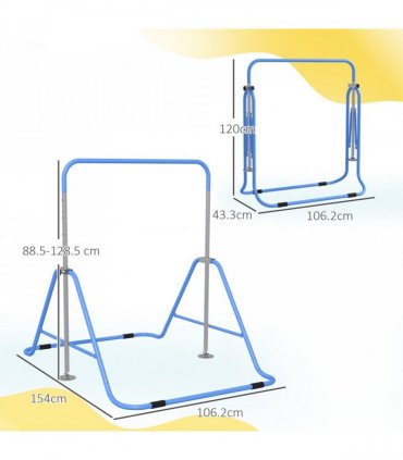 HOMCOM Kids Gymnastic Bar w/ Adjustable Height, Foldable Training Bar - Blue