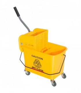 HOMCOM 20L Mop Bucket with Wringer Handle on Wheels for Cleaning Yellow