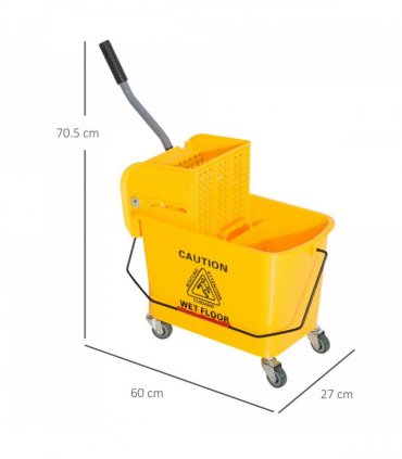 HOMCOM 20L Mop Bucket with Wringer Handle on Wheels for Cleaning Yellow