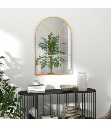 HOMCOM Modern Arched Window Wall Mirror for Bedroom, 91x60cm, Gold Tone