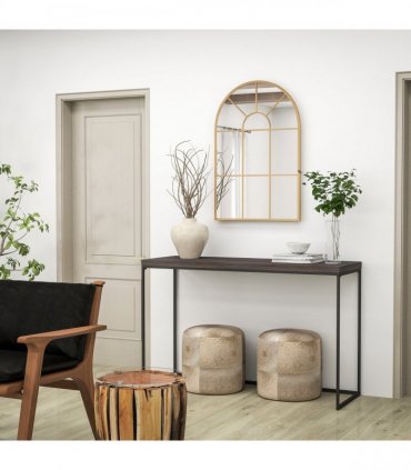 HOMCOM Modern Arched Window Wall Mirror for Bedroom, 91x60cm, Gold Tone