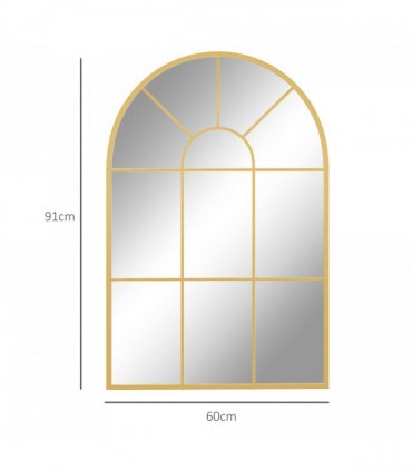 HOMCOM Modern Arched Window Wall Mirror for Bedroom, 91x60cm, Gold Tone