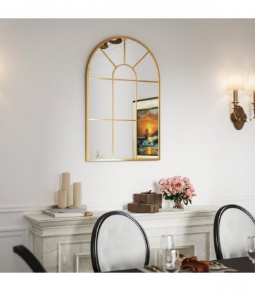 HOMCOM Modern Arched Window Wall Mirror for Bedroom, 91x60cm, Gold Tone