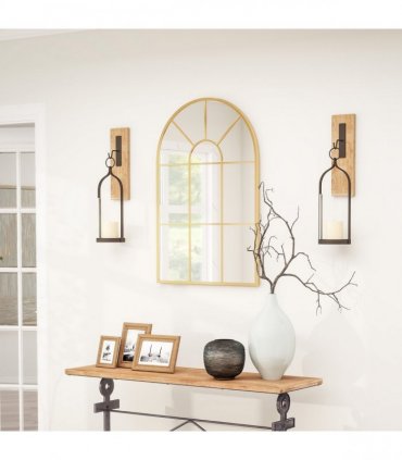 HOMCOM Modern Arched Window Wall Mirror for Bedroom, 91x60cm, Gold Tone