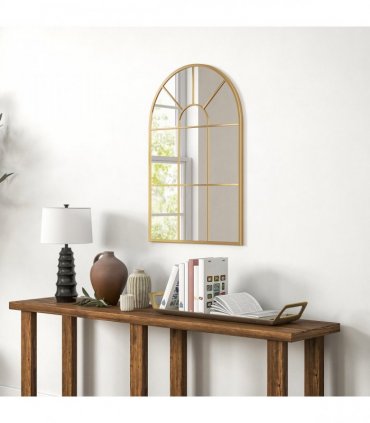 HOMCOM Modern Arched Window Wall Mirror for Bedroom, 91x60cm, Gold Tone