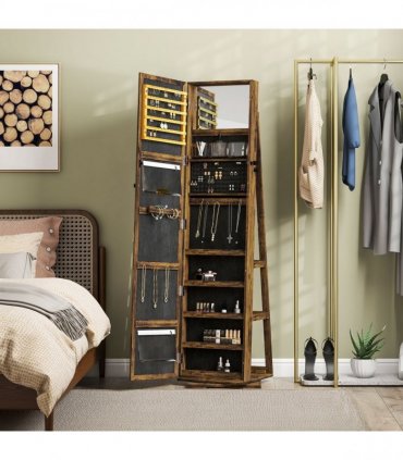 HOMCOM Jewelry Cabinet Full Length Mirror Swivel Lockable Jewelry Organiser