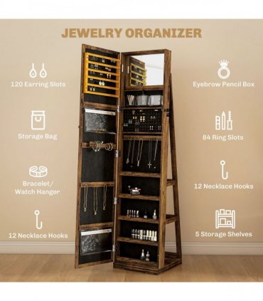 HOMCOM Jewelry Cabinet Full Length Mirror Swivel Lockable Jewelry Organiser
