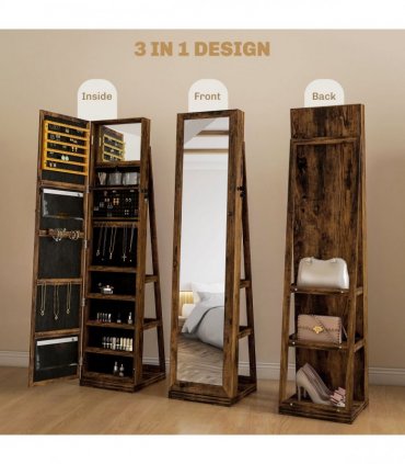 HOMCOM Jewelry Cabinet Full Length Mirror Swivel Lockable Jewelry Organiser