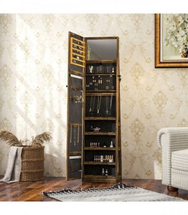 HOMCOM Jewelry Cabinet Full Length Mirror Swivel Lockable Jewelry Organiser