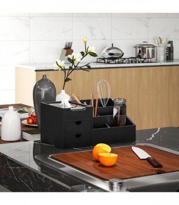 HOMCOM Organiser Holder Multi-Function Storage Caddy Drawers Black
