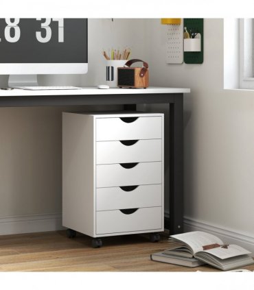 HOMCOM Mobile Vertical Filing Cabinet with 5 Drawers for Home Office, White