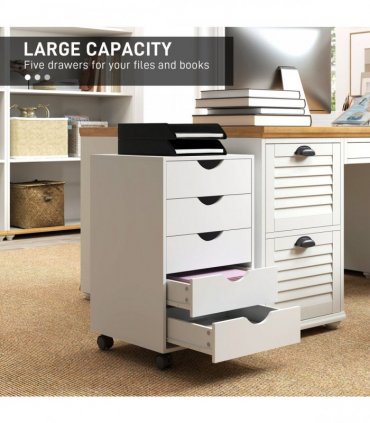 HOMCOM Mobile Vertical Filing Cabinet with 5 Drawers for Home Office, White