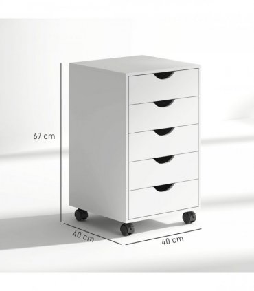 HOMCOM Mobile Vertical Filing Cabinet with 5 Drawers for Home Office, White