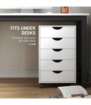 HOMCOM Mobile Vertical Filing Cabinet with 5 Drawers for Home Office, White