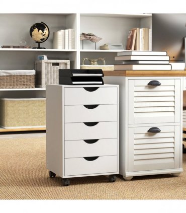 HOMCOM Mobile Vertical Filing Cabinet with 5 Drawers for Home Office, White