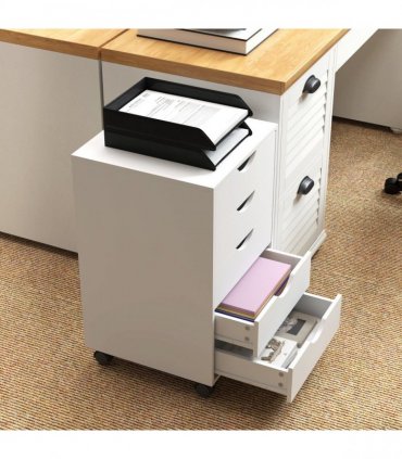 HOMCOM Mobile Vertical Filing Cabinet with 5 Drawers for Home Office, White