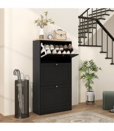 HOMCOM Narrow Shoe Cabinet with 3 Flip Drawers for 18 Pairs of Shoes Black