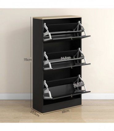 HOMCOM Narrow Shoe Cabinet with 3 Flip Drawers for 18 Pairs of Shoes Black