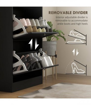 HOMCOM Narrow Shoe Cabinet with 3 Flip Drawers for 18 Pairs of Shoes Black