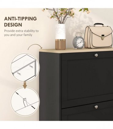 HOMCOM Narrow Shoe Cabinet with 3 Flip Drawers for 18 Pairs of Shoes Black