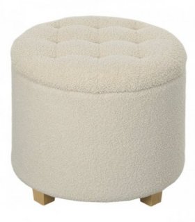 HOMCOM 45cm Round Ottoman with Storage, Lid, Cashmere Footstool, Cream White