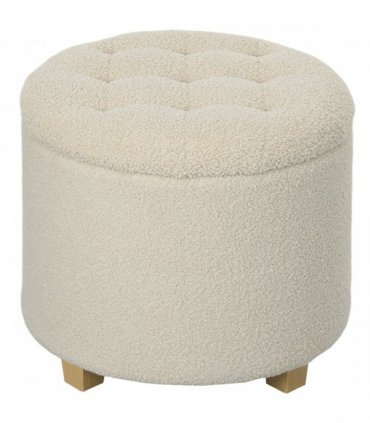HOMCOM 45cm Round Ottoman with Storage, Lid, Cashmere Footstool, Cream White