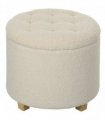 HOMCOM 45cm Round Ottoman with Storage, Lid, Cashmere Footstool, Cream White