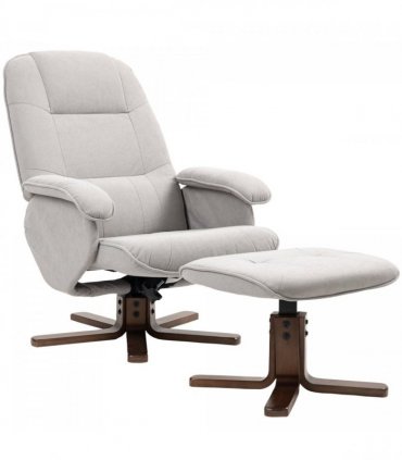 HOMCOM Swivel Recliner Chair with Footstool and Wooden Base, Light Grey