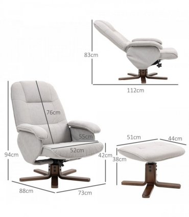 HOMCOM Swivel Recliner Chair with Footstool and Wooden Base, Light Grey