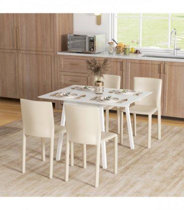 Extendable Kitchen Table for 2-4, Folding Drop Leaf Dining Table, White