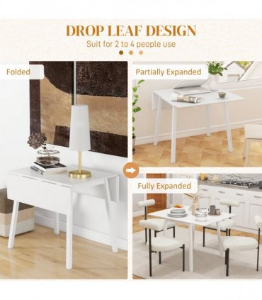 Extendable Kitchen Table for 2-4, Folding Drop Leaf Dining Table, White