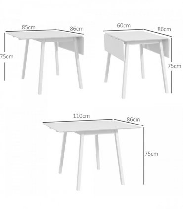 Extendable Kitchen Table for 2-4, Folding Drop Leaf Dining Table, White