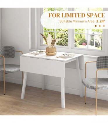 Extendable Kitchen Table for 2-4, Folding Drop Leaf Dining Table, White