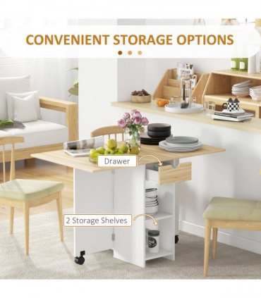 HOMCOM Foldable Dining Table, Drop Leaf Table with Storage for Kitchen, Oak