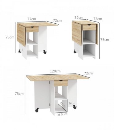 HOMCOM Foldable Dining Table, Drop Leaf Table with Storage for Kitchen, Oak