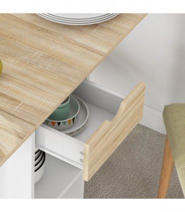 HOMCOM Foldable Dining Table, Drop Leaf Table with Storage for Kitchen, Oak