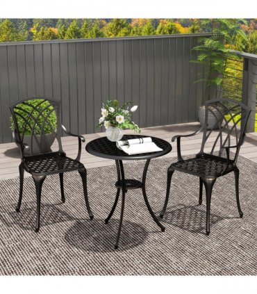 Outsunny 3 PCs Garden Bistro Set Outdoor Garden Furniture Set w/ Umbrella Hole