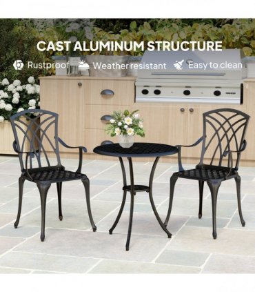Outsunny 3 PCs Garden Bistro Set Outdoor Garden Furniture Set w/ Umbrella Hole